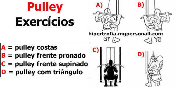 exercício pulley para costas variações - pulley costas, pulley frente e pulley com triângul