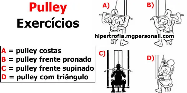 exercício pulley para costas variações - pulley costas, pulley frente e pulley com triângul