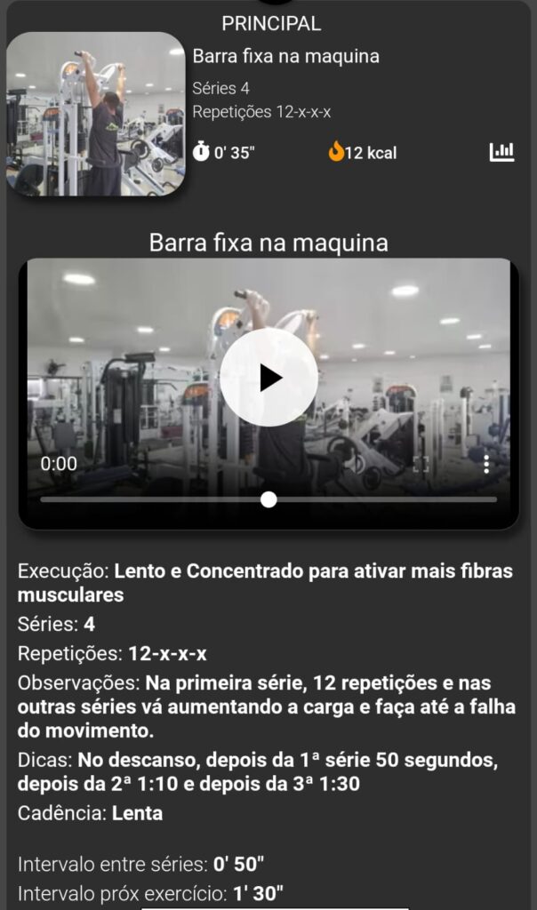 Vídeo de execução do exercício e descrição das séries e repetições